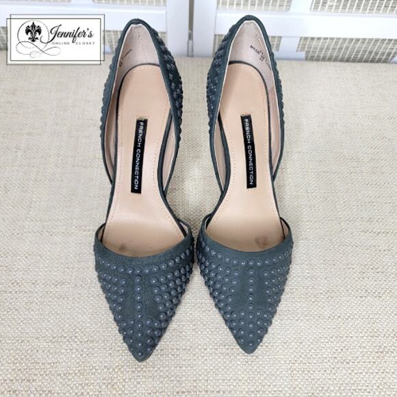 French Connection Women's Gray Ellis Studded Suede Heels Size 6.5 - Picture 3 of 13